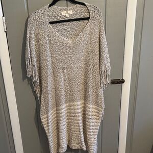 Gray /tan and White Knit Poncho